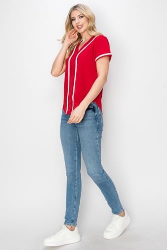 YURO-K Women's Solid Colors Baseball Jersey with Piping/Made in Los Angeles