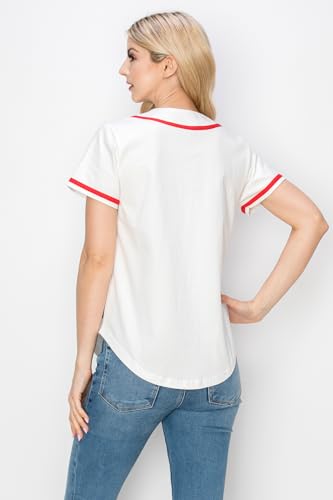 YURO-K Women's Cotton White Color Baseball Jersey with Piping/Made in Los Angeles