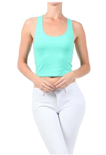 7Wins Women's Casual Solid Sleeveless Crop Top Basic Round Neck Tank Top