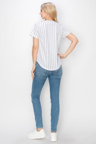 YURO-K Women's White Pinstripe Baseball Jersey/Made in Los Angeles