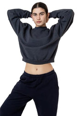 Los Angeles Apparel Heavy Fleece Cropped Mock Neck Pullover (Garment Dye)