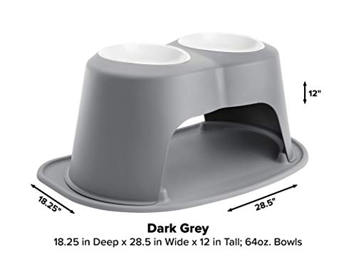 WeatherTech Double High Pet Feeding System w/Plastic Dog/Cat Bowls - 8" High Stand Dark Grey (PDHC3208DGDG)