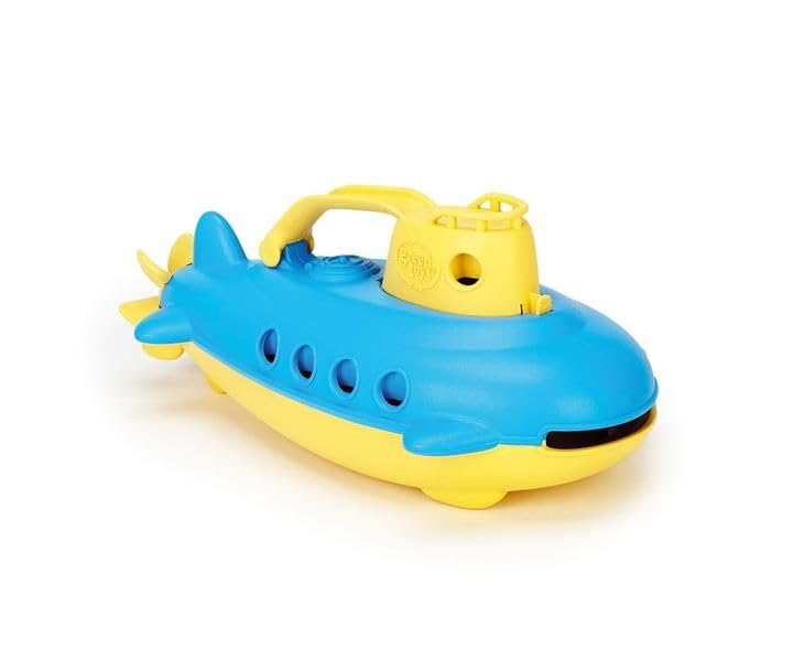 Green Toys Submarine in Yellow & blue - BPA Free, Phthalate Free, Bath Toy with Spinning Rear Propeller. Safe Toys for Toddlers, Babies