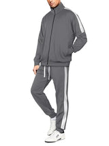 Hat and Beyond Mens Premium USA Made Striped Track Suit Athletic Casual Running Workout Sweat Suit Combo Track Jacket & Pant