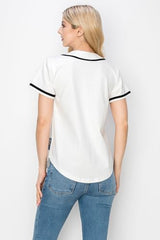 YURO-K Women's Cotton White Color Baseball Jersey with Piping/Made in Los Angeles