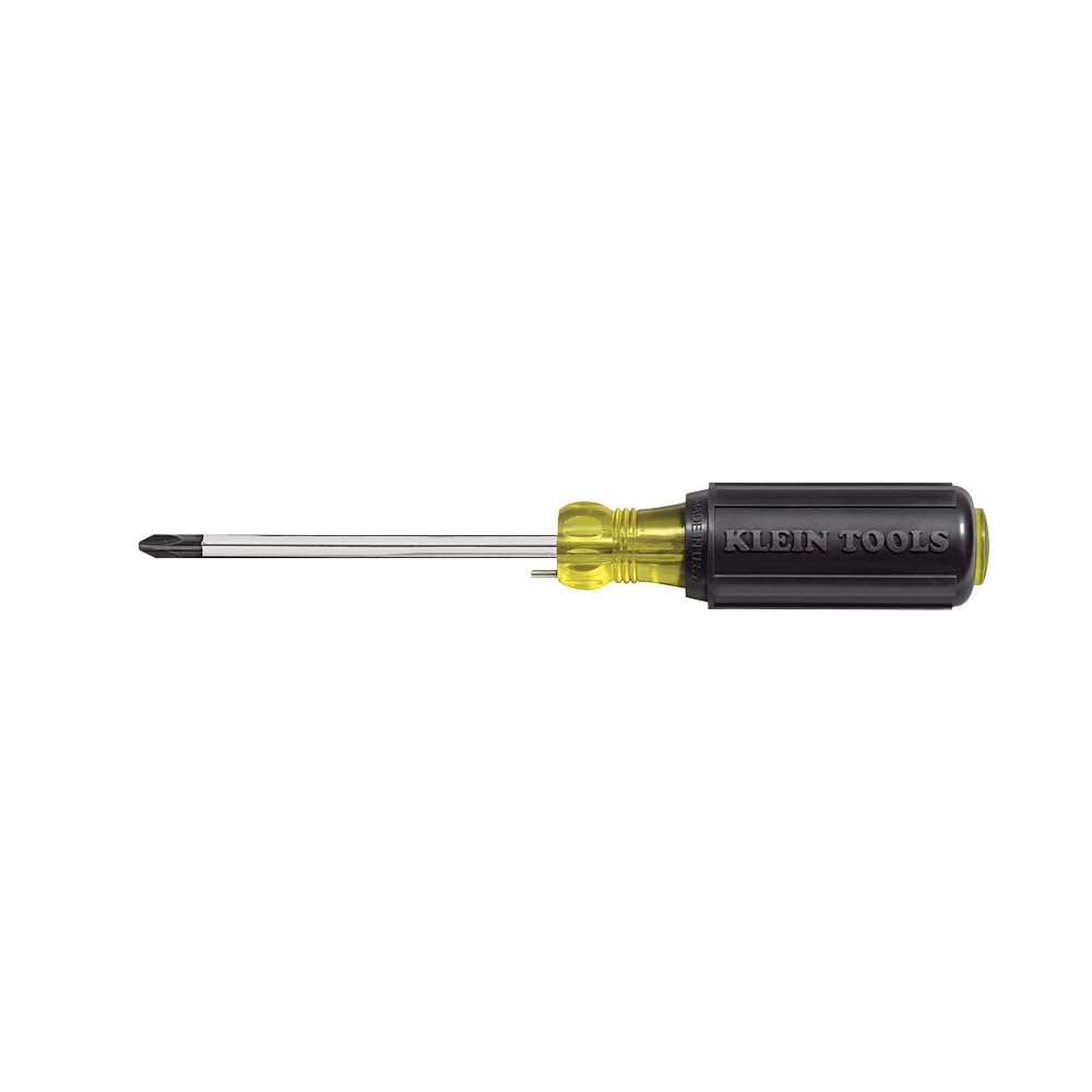 Klein Tools 603-4B No. 2 Wire Bending Phillips Round Shank Tip Screwdriver, Made in USA, Black/Yellow, Small