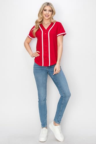 YURO-K Women's Solid Colors Baseball Jersey with Piping/Made in Los Angeles