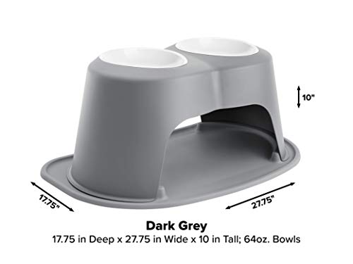 WeatherTech Double High Pet Feeding System w/Plastic Dog/Cat Bowls - 8" High Stand Dark Grey (PDHC3208DGDG)