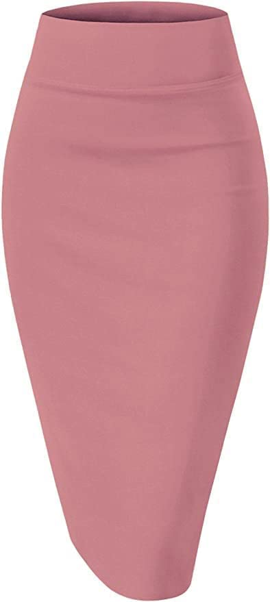 Sweet Hearts Women’s Basic Stretch Pencil Skirt- Regular & Plus Size- Below Knee Office Midi Bodycon Nylon Skirt Made in USA