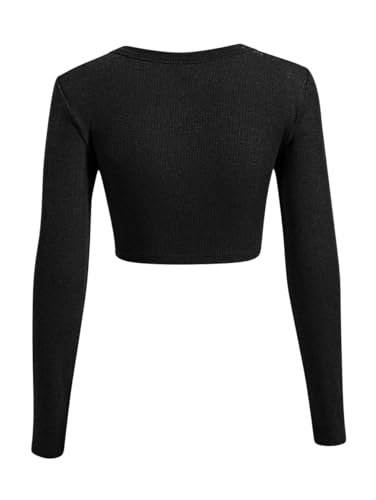 Sweet Hearts Long Sleeve Crop Tops for Women- Ribbed Cute Cropped Top Square Neck Casual Basic Shirt Made in USA