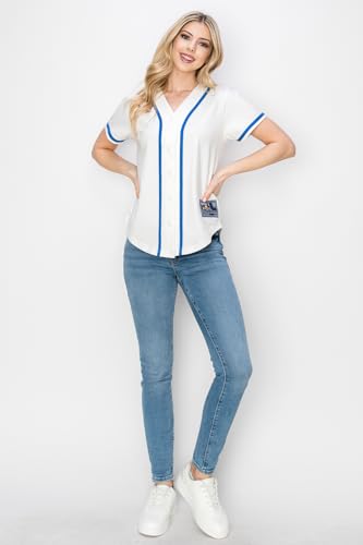 YURO-K Women's Cotton White Color Baseball Jersey with Piping/Made in Los Angeles