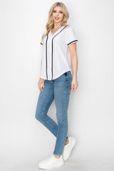 YURO-K Women's Solid Colors Baseball Jersey with Piping/Made in Los Angeles