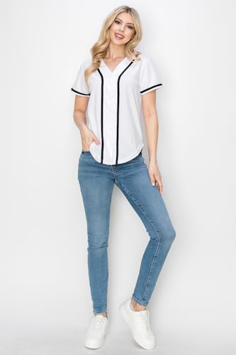 YURO-K Women's Solid Colors Baseball Jersey with Piping/Made in Los Angeles