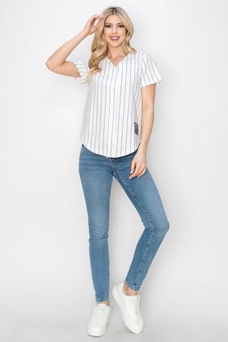 YURO-K Women's White Cotton Pinstripe Baseball Jersey/Made in Los Angeles