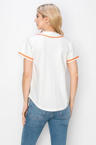 YURO-K Women's Cotton White Color Baseball Jersey with Piping/Made in Los Angeles