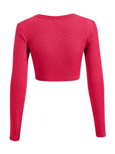 Sweet Hearts Long Sleeve Crop Tops for Women- Ribbed Cute Cropped Top Square Neck Casual Basic Shirt Made in USA