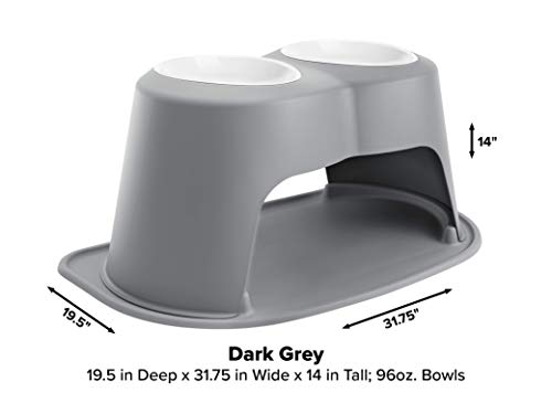 WeatherTech Double High Pet Feeding System w/Plastic Dog/Cat Bowls - 8" High Stand Dark Grey (PDHC3208DGDG)