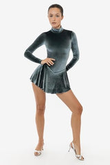 Los Angeles Apparel Velvet Long Sleeve Mockneck Skirted Leotard