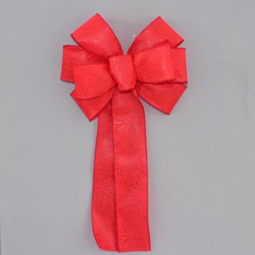 Red Embossed Weatherproof Wreath Bow - Package Perfect Bows Made in USA (10 inch bow)