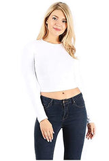 JJJ Women's Long Sleeve Cotton Round Crew Neck Crop Top T-Shirts