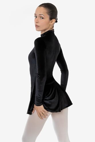 Los Angeles Apparel Velvet Long Sleeve Mockneck Skirted Leotard