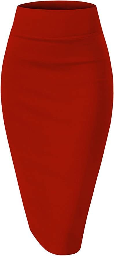 Sweet Hearts Women’s Basic Stretch Pencil Skirt- Regular & Plus Size- Below Knee Office Midi Bodycon Nylon Skirt Made in USA