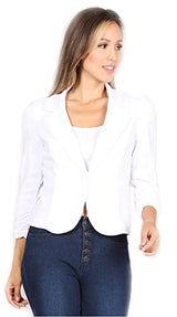 JJJ Fashion Women's Solid One Button Princess Seam Ruched Cuffs Blazer