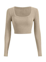 Sweet Hearts Long Sleeve Crop Tops for Women- Ribbed Cute Cropped Top Square Neck Casual Basic Shirt Made in USA