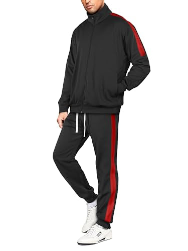 Hat and Beyond Mens Premium USA Made Striped Track Suit Athletic Casual Running Workout Sweat Suit Combo Track Jacket & Pant