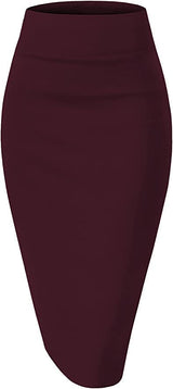 Sweet Hearts Women’s Basic Stretch Pencil Skirt- Regular & Plus Size- Below Knee Office Midi Bodycon Nylon Skirt Made in USA