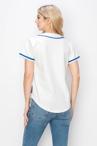 YURO-K Women's Cotton White Color Baseball Jersey with Piping/Made in Los Angeles