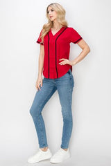 YURO-K Women's Solid Colors Baseball Jersey with Piping/Made in Los Angeles