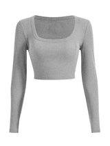 Sweet Hearts Long Sleeve Crop Tops for Women- Ribbed Cute Cropped Top Square Neck Casual Basic Shirt Made in USA
