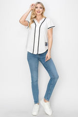 YURO-K Women's Cotton White Color Baseball Jersey with Piping/Made in Los Angeles