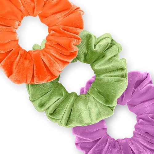 Velvet Scrunchies 3-Pack Gift Set Premium Plush Ponytail Holder Made in the USA Burgundy Forest Black