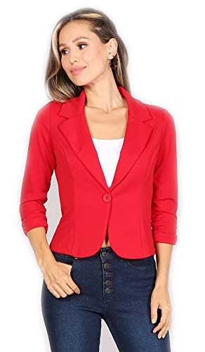 JJJ Fashion Women's Solid One Button Princess Seam Ruched Cuffs Blazer