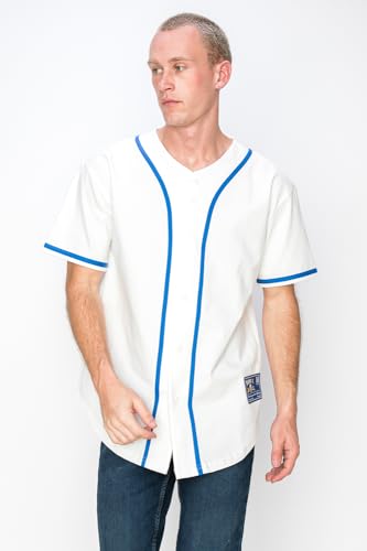 YURO-K Men's Cotton White Color Baseball Jersey with Piping/Made in Los Angeles