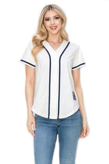 YURO-K Women's Cotton White Color Baseball Jersey with Piping/Made in Los Angeles