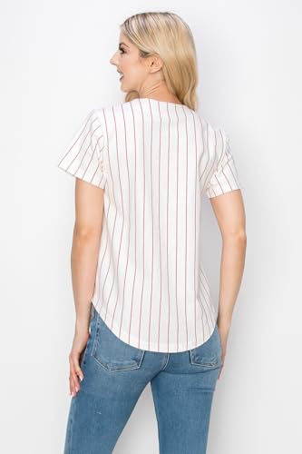 YURO-K Women's White Cotton Pinstripe Baseball Jersey/Made in Los Angeles