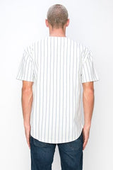 YURO-K Men's White Cotton Pinstripe Baseball Jersey/Made in Los Angeles
