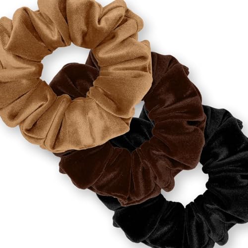 Velvet Scrunchies 3-Pack Gift Set Premium Plush Ponytail Holder Made in the USA Burgundy Forest Black