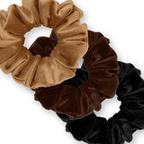 Velvet Scrunchies 3-Pack Gift Set Premium Plush Ponytail Holder Made in the USA Burgundy Forest Black