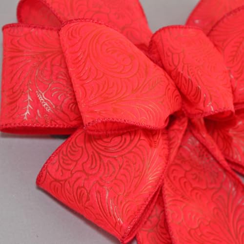 Red Embossed Weatherproof Wreath Bow - Package Perfect Bows Made in USA (10 inch bow)