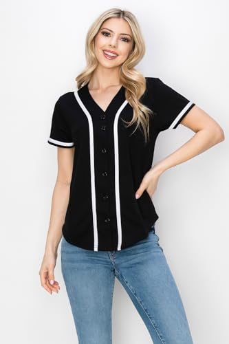 YURO-K Women's Solid Colors Baseball Jersey with Piping/Made in Los Angeles