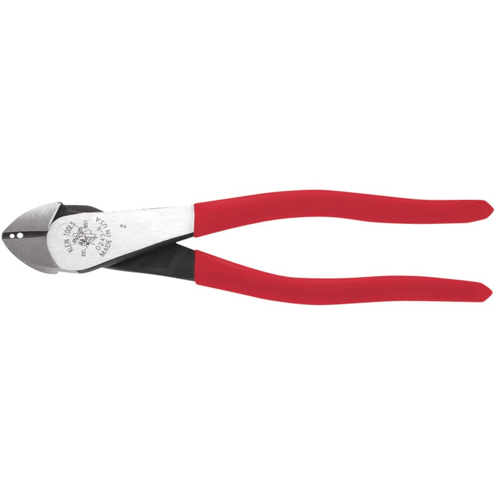 Klein Tools D243-8 Pliers, Made in USA, Diagonal Cutting Pliers with Wire Stripping Holes, High-Leverage Design, 8-Inch