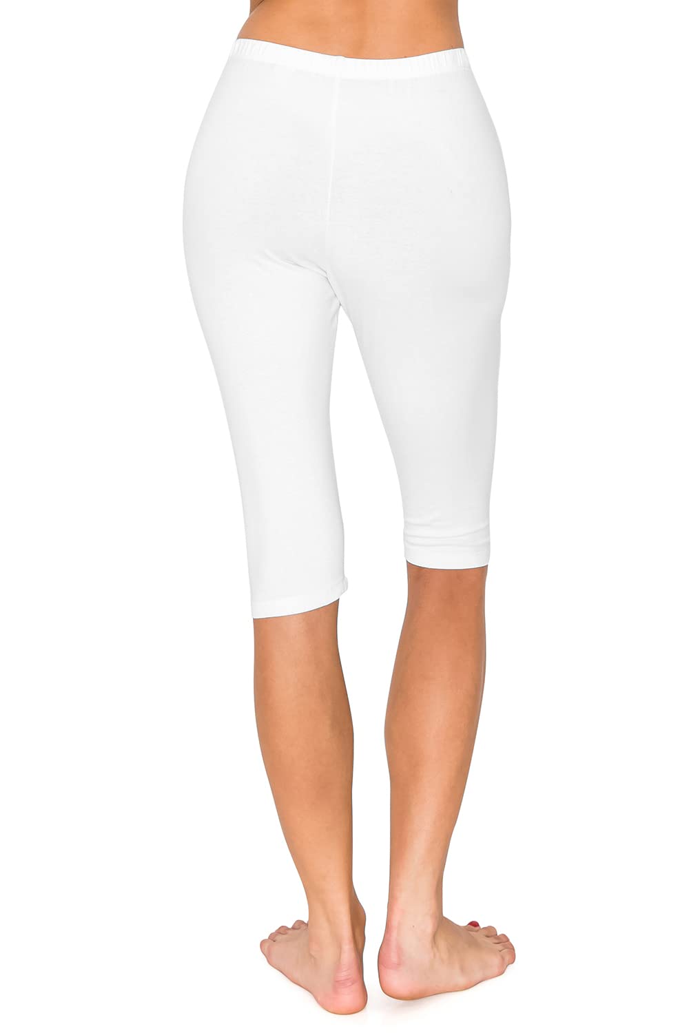 Leggings Depot Cotton Spandex Knee Length Leggings for Women, Made in USA-NCL24, White, L