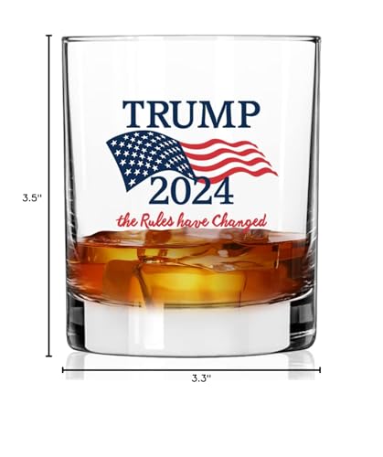 Trump 2024 The Rules Have Changed | 11 oz Bourbon Whiskey Rock Glass | Old Fashioned Whiskey Tasting Glasses For Men | Retirement Gifts For Men | Made In USA