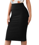 Sweet Hearts Women’s Basic Stretch Pencil Skirt- Regular & Plus Size- Below Knee Office Midi Bodycon Nylon Skirt Made in USA