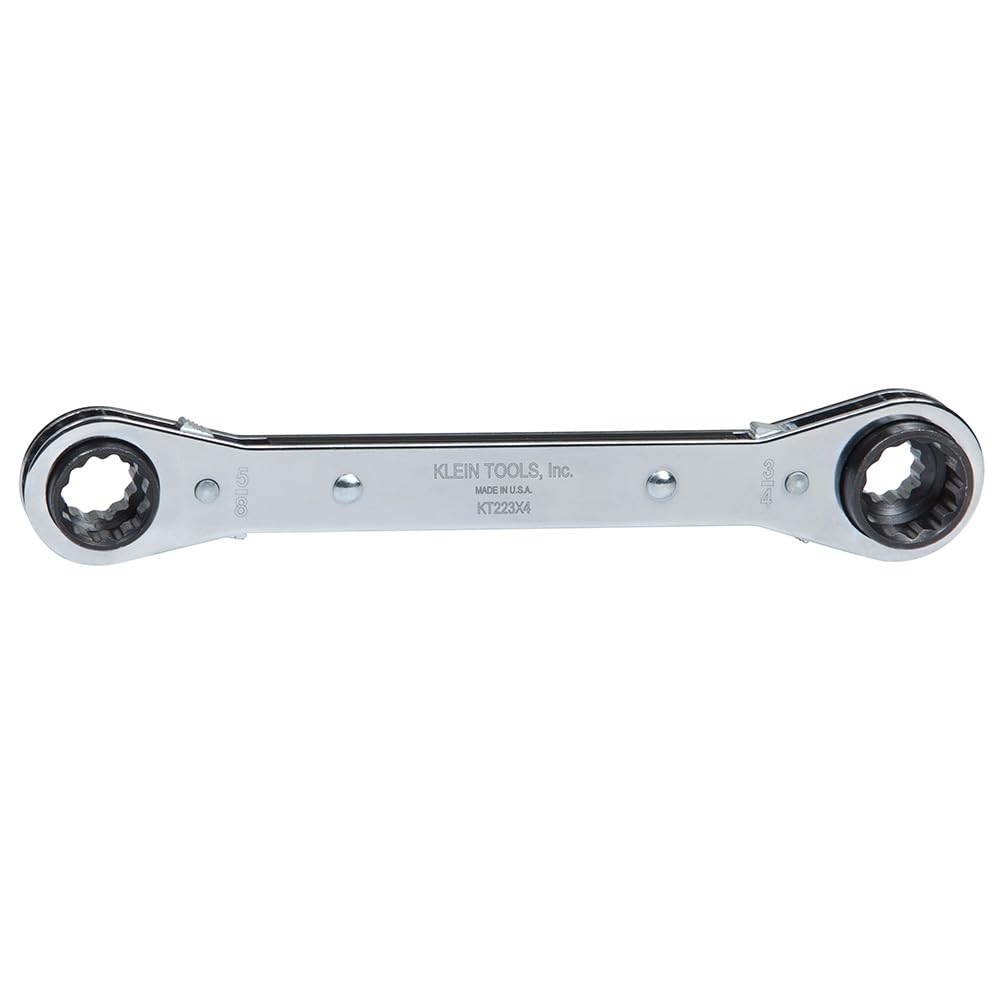 Klein Tools KT223X4 Lineman's Ratcheting 4-In-1 Box Wrench, Made in USA, 1/2-, 9/16-, 5/8-, and 3/4-Inch Sockets