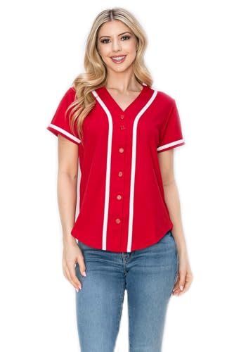 YURO-K Women's Solid Colors Baseball Jersey with Piping/Made in Los Angeles